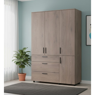 Nyílóajtós gardrobszekrény Doros Thorn Cremona Cannolo 3 ajtó/3 fiók vállfás 135x51,6x200 (44900477)