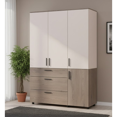Nyílóajtós gardrobszekrény Doros Thorn Cremona Cannolo/Kasmír 3 ajtó/3 fiók polcokkal 135x51,6x200 (44900502)