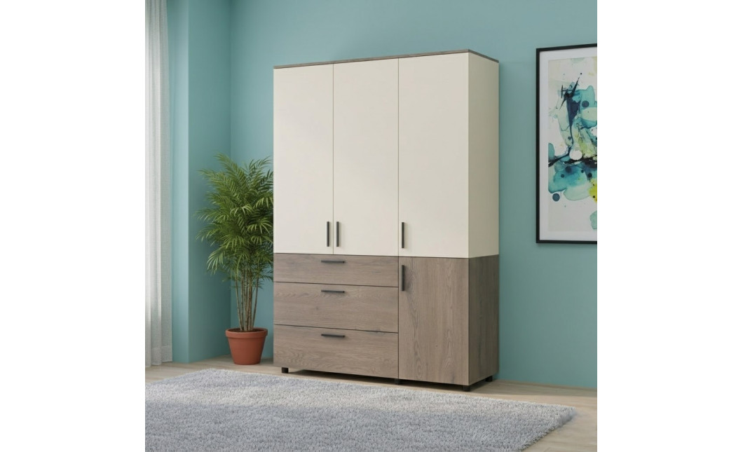 Nyílóajtós gardrobszekrény Doros Thorn Cremona Cannolo/Kasmír 3 ajtó/3 fiók vállfás 135x51,6x200 (44900501)