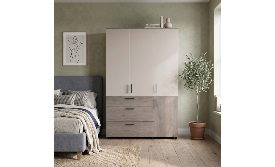 Nyílóajtós gardrobszekrény Doros Thorn Cremona Cannolo/Kasmír 3 ajtó/3 fiók vállfás 135x51,6x200 (44900501)