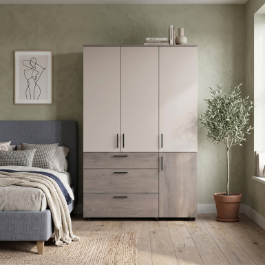 Nyílóajtós gardrobszekrény Doros Thorn Cremona Cannolo/Kasmír 3 ajtó/3 fiók vállfás 135x51,6x200 (44900501)