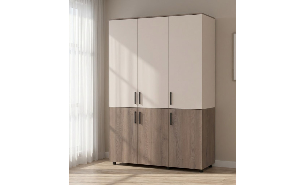 Nyílóajtós gardrobszekrény Doros Thorn Cremona Cannolo/Kasmír 3 ajtó polcokkal 135x51,6x200 (44900500)