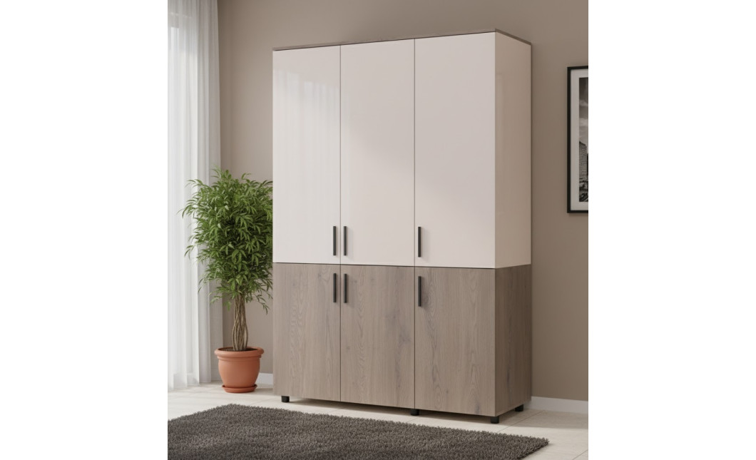 Nyílóajtós gardrobszekrény Doros Thorn Cremona Cannolo/Kasmír 3 ajtó vállfás 135x51,6x200 (44900499)