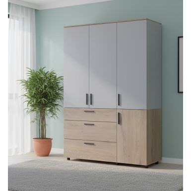 Nyílóajtós gardrobszekrény Doros Thorn Cremona Cannolo/Szürke 3 ajtó/3 fiók vállfás 135x51,6x200 (44900505)
