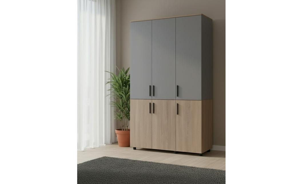 Nyílóajtós gardrobszekrény Doros Thorn Cremona Cannolo/Szürke 3 ajtó vállfás 135x51,6x200 (44900503)