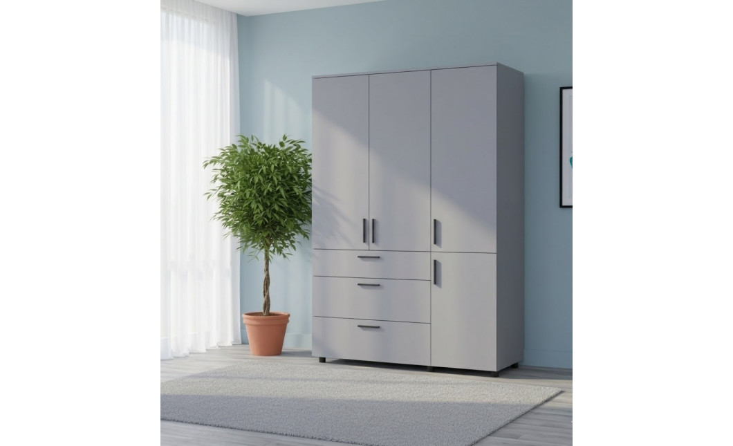 Nyílóajtós gardrobszekrény Doros Thorn Szürke 3 ajtó/3 fiók polcokkal 135x51,6x200 (44900490)