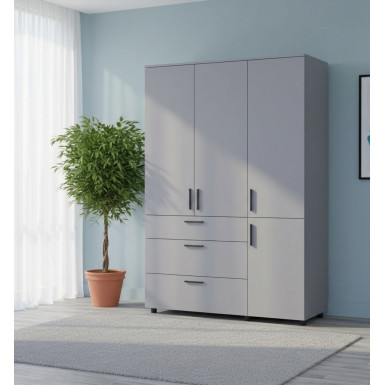 Nyílóajtós gardrobszekrény Doros Thorn Szürke 3 ajtó/3 fiók polcokkal 135x51,6x200 (44900490)