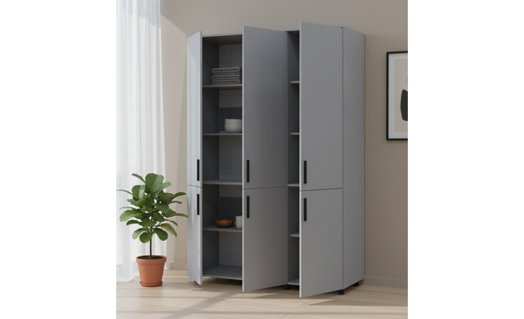 Nyílóajtós gardrobszekrény Doros Thorn Szürke 3 ajtó polcokkal 135x51,6x200 (44900488)