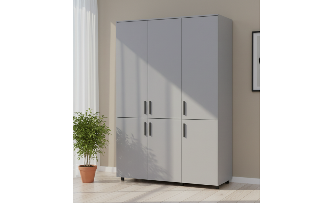 Nyílóajtós gardrobszekrény Doros Thorn Szürke 3 ajtó polcokkal 135x51,6x200 (44900488)