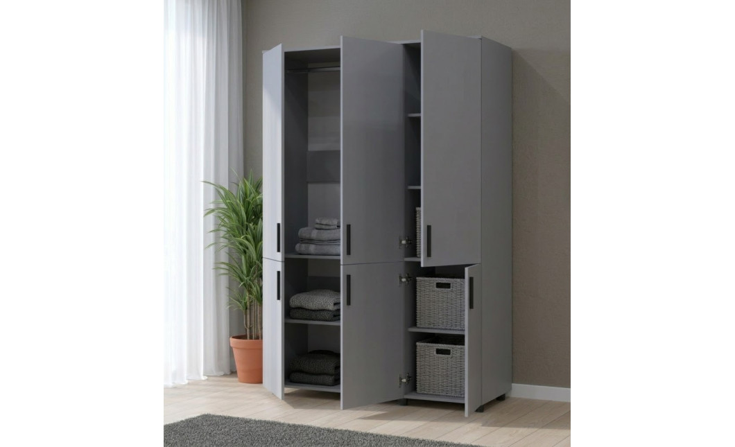 Nyílóajtós gardrobszekrény Doros Thorn Szürke 3 ajtó vállfás 135x51,6x200 (44900487)