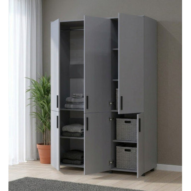 Nyílóajtós gardrobszekrény Doros Thorn Szürke 3 ajtó vállfás 135x51,6x200 (44900487)