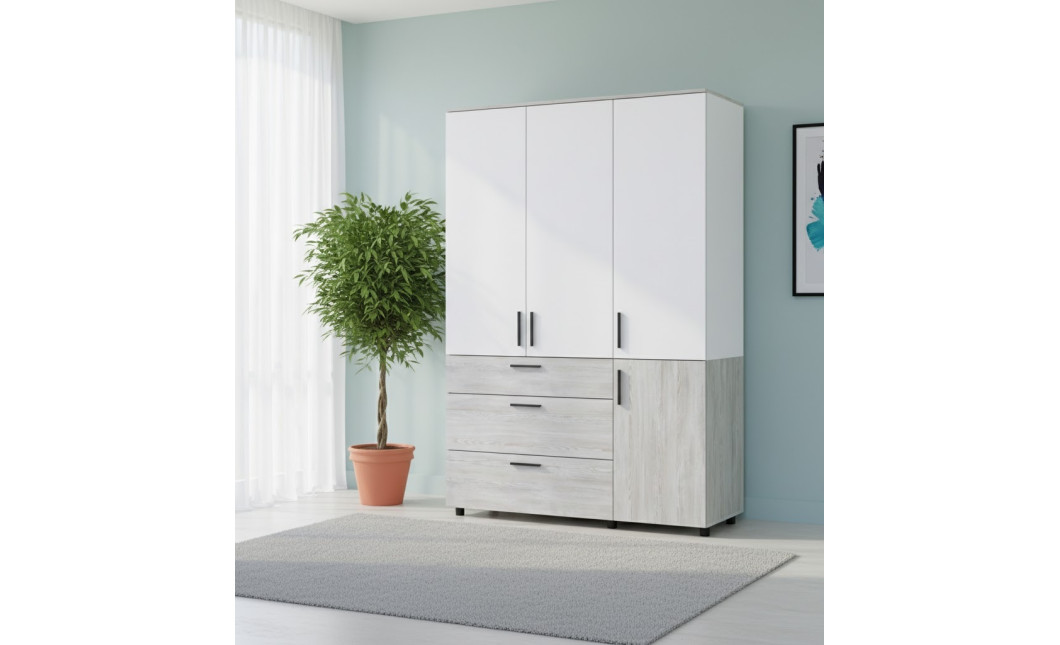 Nyílóajtós gardrobszekrény Doros Thorn Natti Lúcc/Fehér 3 ajtó/3 fiók vállfás 135x51,6x200 (44900509)