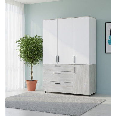 Nyílóajtós gardrobszekrény Doros Thorn Natti Lúcc/Fehér 3 ajtó/3 fiók vállfás 135x51,6x200 (44900509)