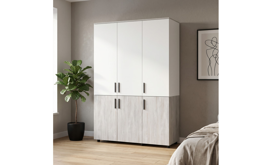 Nyílóajtós gardrobszekrény Doros Thorn Natti Lúcc/Fehér 3 ajtó polcokkal 135x51,6x200 (44900508)