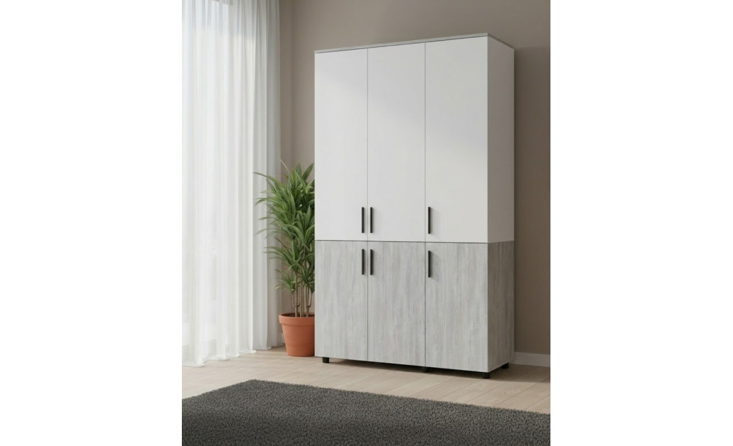 Nyílóajtós gardrobszekrény Doros Thorn Natti Lúcc/Fehér 3 ajtó vállfás 135x51,6x200 (44900507)