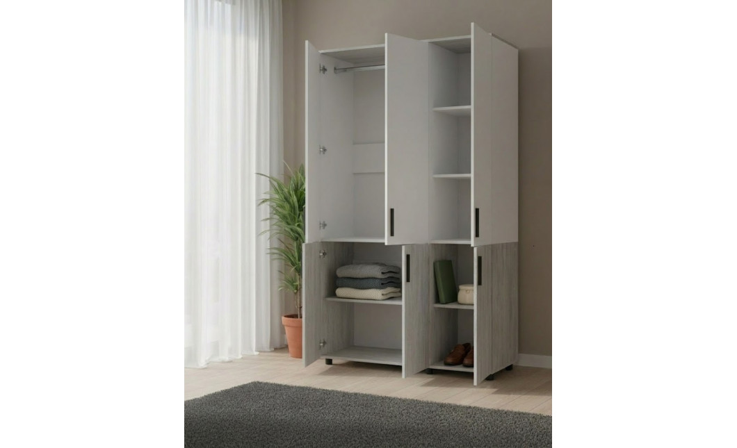 Nyílóajtós gardrobszekrény Doros Thorn Natti Lúcc/Fehér 3 ajtó vállfás 135x51,6x200 (44900507)