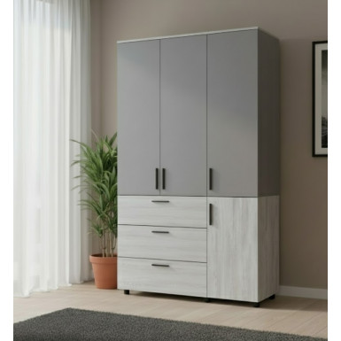 Nyílóajtós gardrobszekrény Doros Thorn Natti Lúcc/Szürke 3 ajtó/3 fiók polcokkal 135x51,6x200 (44900514)