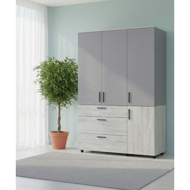 Nyílóajtós gardrobszekrény Doros Thorn Natti Lúcc/Szürke 3 ajtó/3 fiók vállfás 135x51,6x200 (44900513)