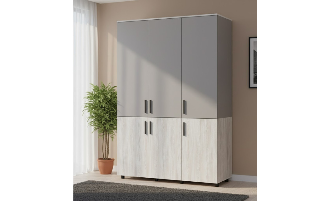 Nyílóajtós gardrobszekrény Doros Thorn Natti Lúcc/Szürke 3 ajtó vállfás 135x51,6x200 (44900511)
