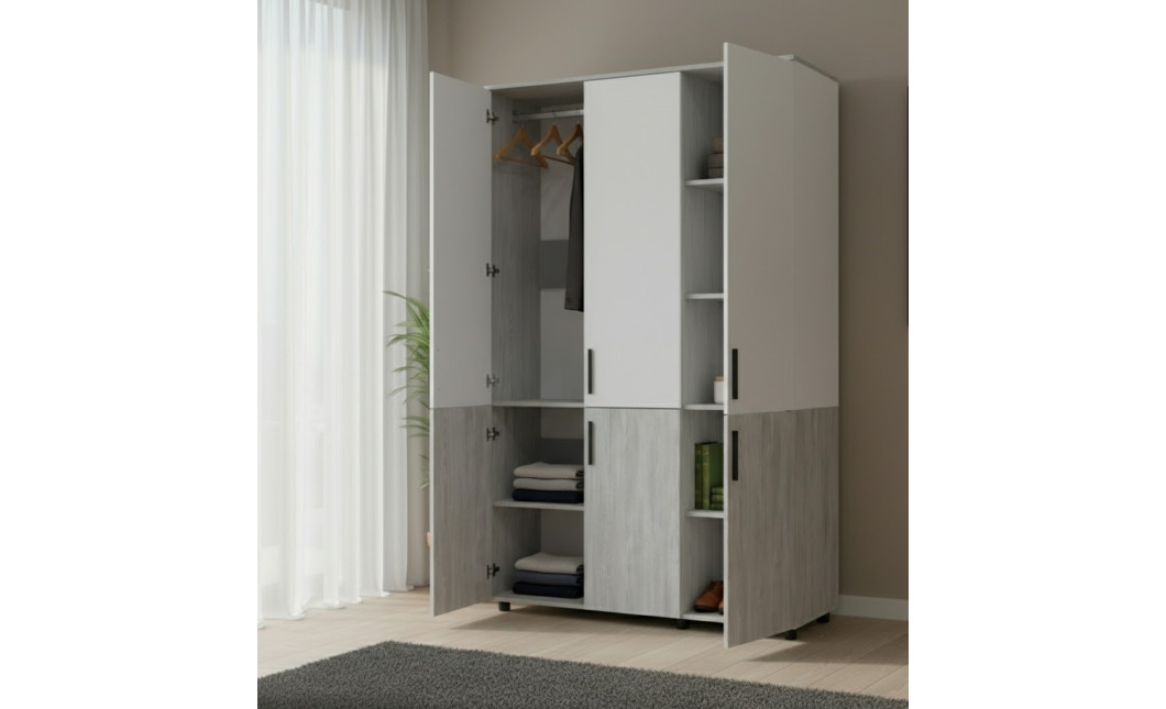 Nyílóajtós gardrobszekrény Doros Thorn Natti Lúcc/Szürke 3 ajtó vállfás 135x51,6x200 (44900511)