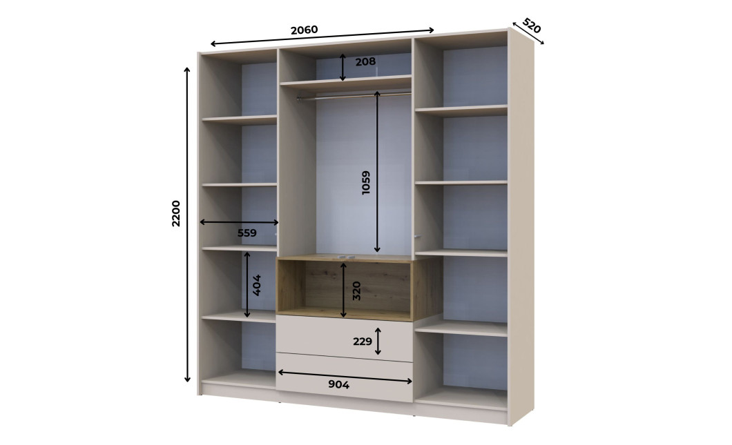 Nyílóajtós gardróbszekrény Doros Dale kasmír/Artizán tölgy 4 ajtó 206x52x220 (80737727)