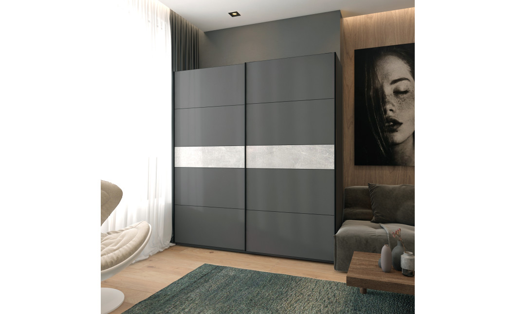 Tolóajtós gardróbszekrény Doros G-Caiser antracit / antracit beton betéttel 2 ajtó / 5 rész 220x60x240 (42005419)