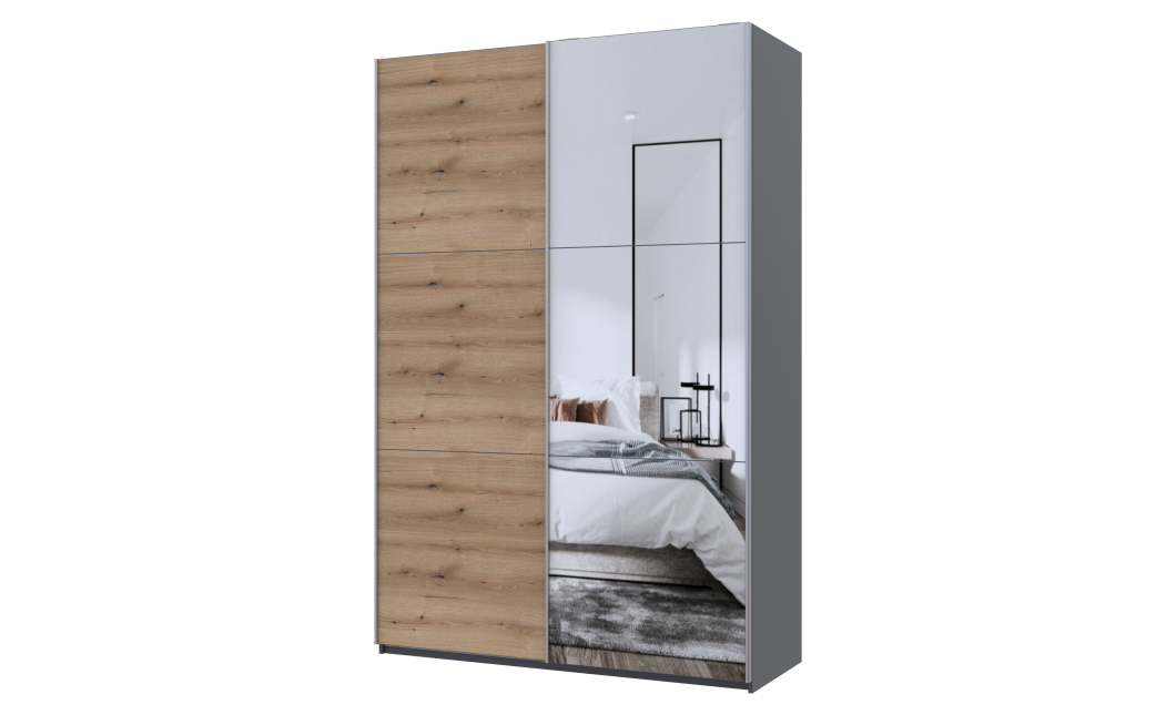 Tolóajtós gardróbszekrény Doros G-Caiser antracit / Evok tölgy 1 ajtó / 1 tükör / 3 rész 160x60x240 (42005413)