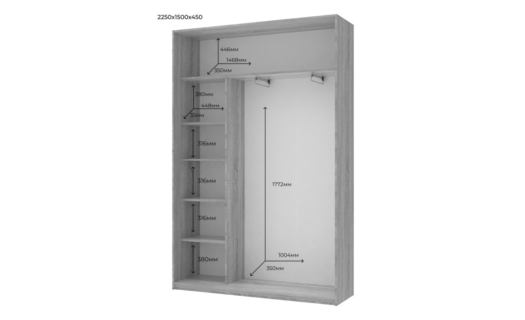Doros City light tolóajtós gardróbszekrény Kasmír 2 Bútorlap 150х45х225 (80736350)