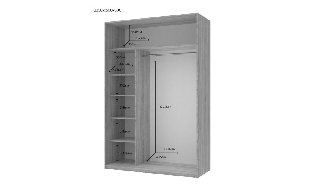 Doros City light tolóajtós gardróbszekrény Kasmír 2 Bútorlap 150х60х225 (80736347)