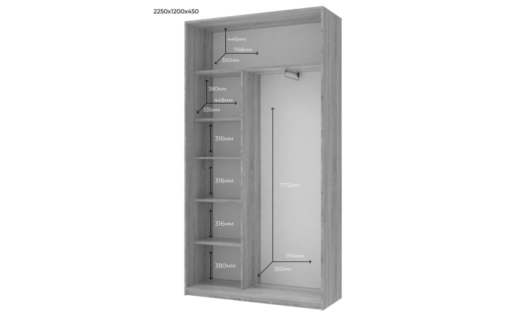 Doros City light tolóajtós gardróbszekrény 2 Tükör 120х45х225 (80736344)
