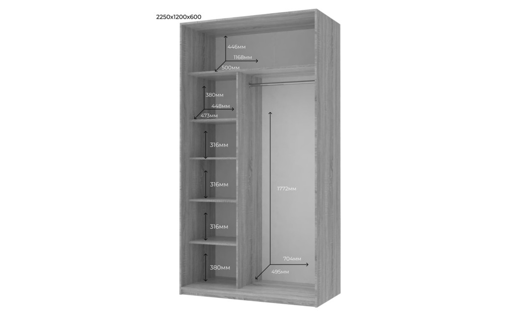 Doros City light tolóajtós gardróbszekrény Kasmír 2 Tükör 120х60х225 (80736341)