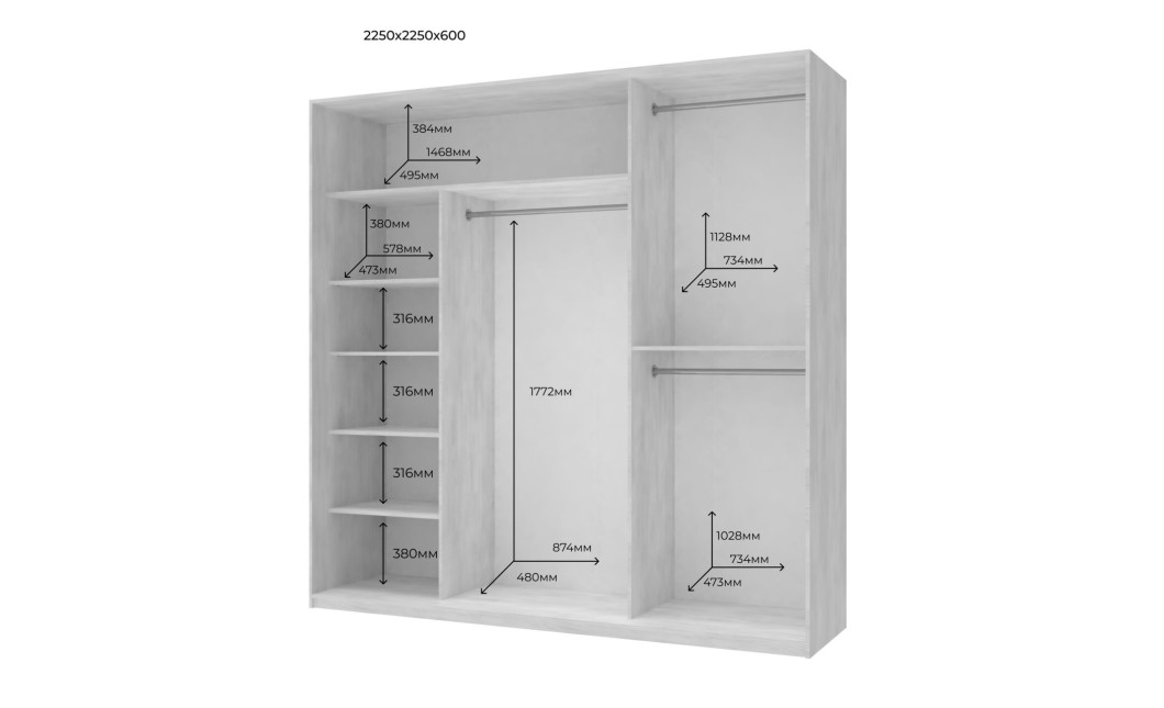 Doros City light tolóajtós gardróbszekrény Kasmír 3 Tükör 225х60х225 (80736386)