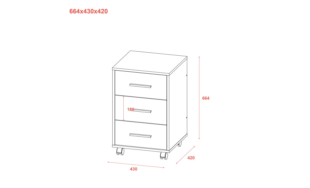 Kerekes szekrény Doros T3 szürke / Fehér 43x42x66,4 (41902061)