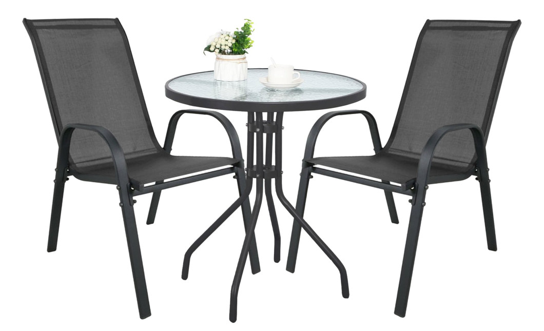 ISLAND + SOFIA kerti bútor szett: Kerek asztal 60 cm і 2 szék, sötét-szürke (10070023)