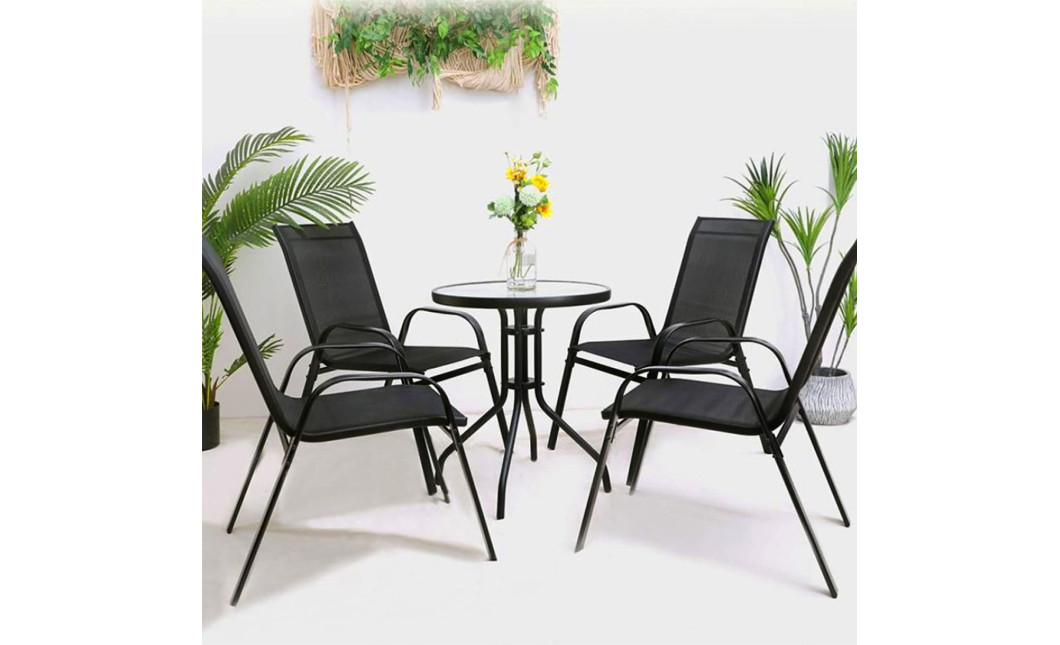 ISLAND + SOFIA kerti bútor szett: Kerek asztal 60 cm і 4 szék, fekete (10070027)