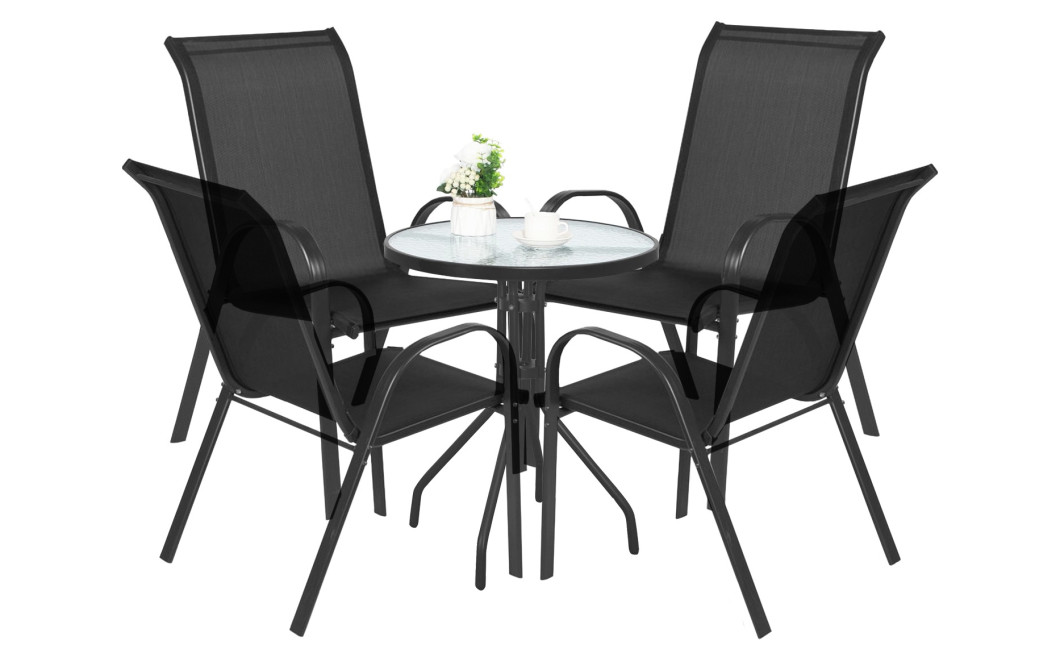 ISLAND + SOFIA kerti bútor szett: Kerek asztal 60 cm і 4 szék, fekete (10070027)