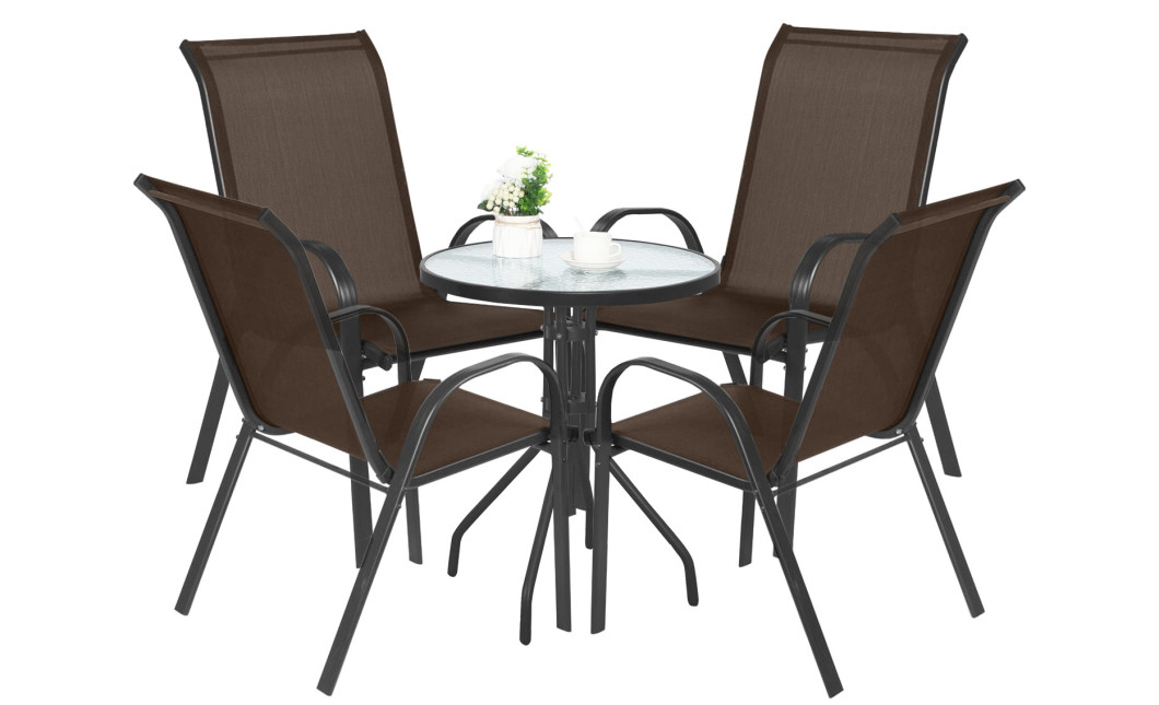 ISLAND + SOFIA kerti bútor szett: Kerek asztal 60 cm і 4 szék, barna (10070025)
