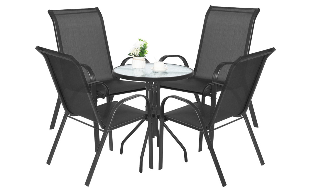 ISLAND + SOFIA kerti bútor szett: Kerek asztal 60 cm і 4 szék, sötét-szürke (10070026)