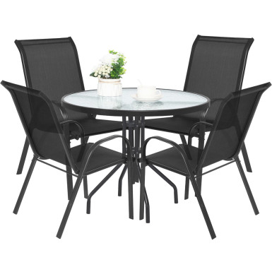 ISLAND + SOFIA kerti bútor szett: Kerek asztal 90 cm і 4 szék, fekete (10070012)