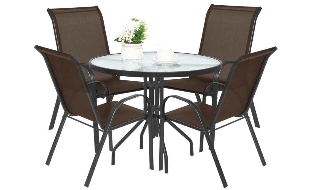 ISLAND + SOFIA kerti bútor szett: Kerek asztal 90 cm і 4 szék, barna (10070010)