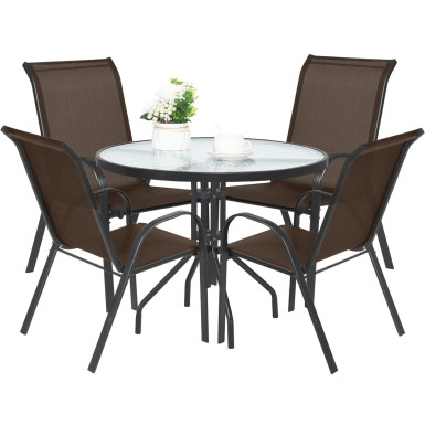 ISLAND + SOFIA kerti bútor szett: Kerek asztal 90 cm і 4 szék, barna (10070010)