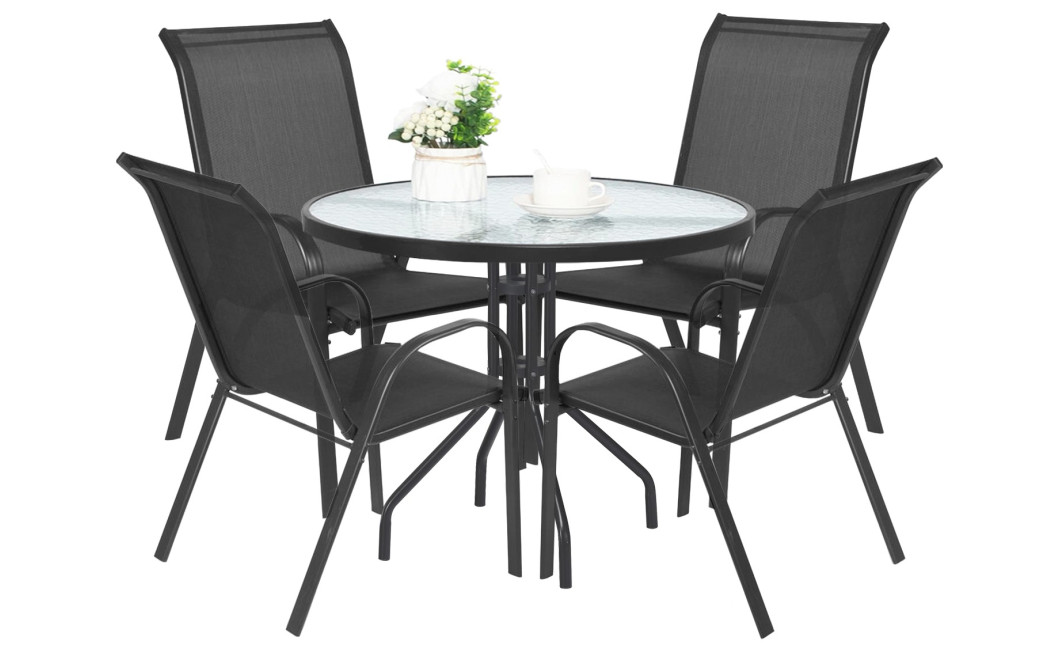 ISLAND + SOFIA kerti bútor szett: Kerek asztal 90 cm і 4 szék, sötét-szürke (10070011)