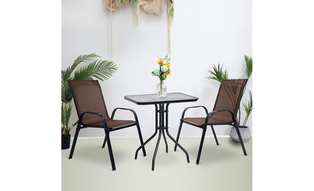 ISLAND + SOFIA kerti bútor szett: Négyzet alakú asztal 60 cm і 2 szék, barna (10070019)