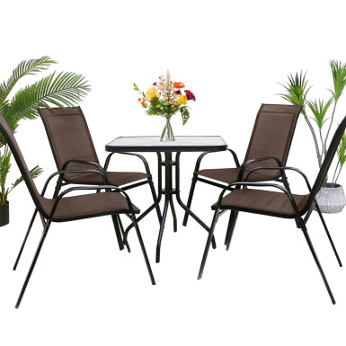 ISLAND + SOFIA kerti bútor szett: Négyzet alakú asztal 70 cm і 4 szék, barna (10070016)