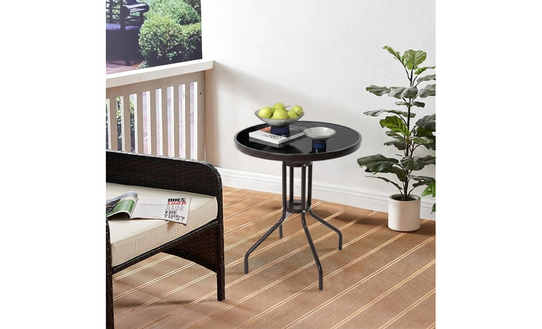 ISLAND KERTI ÜVEGASZTAL TERASZRA kerek  60 cm – fekete asztallap (10041421)