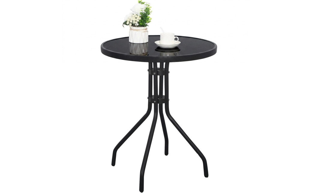 ISLAND KERTI ÜVEGASZTAL TERASZRA kerek  60 cm – fekete asztallap (10041421)